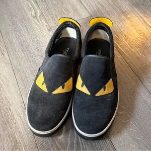 Fendi Men's Black Loafers with Yellow Accents
